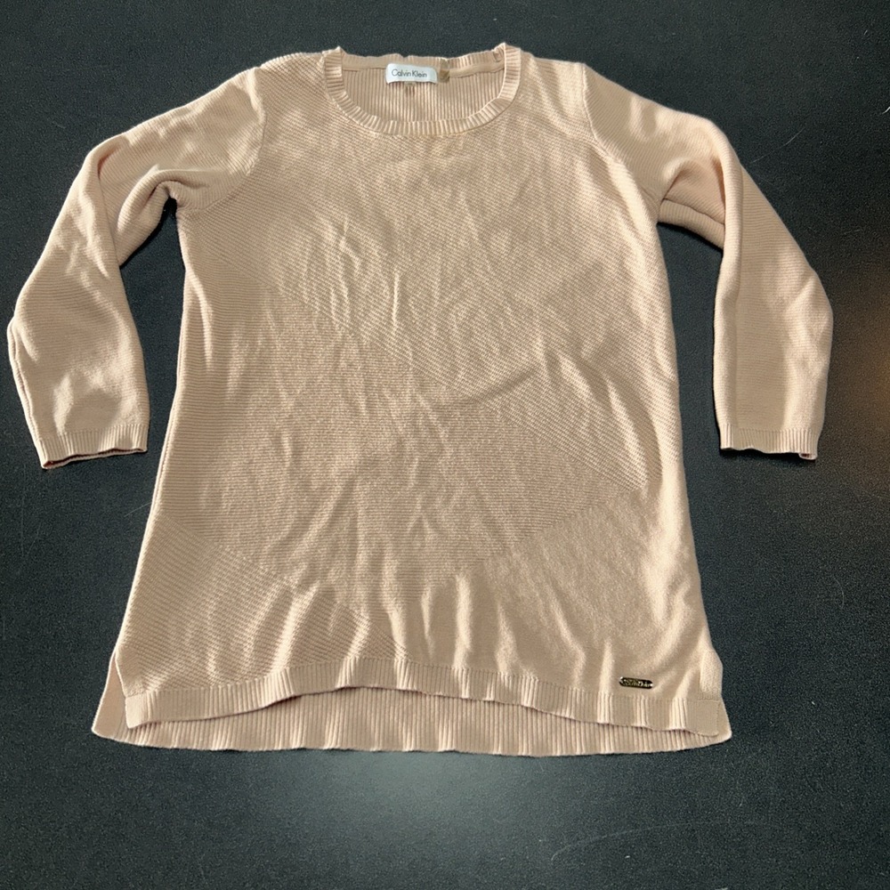 Calvin Klein Rib Knit Sweater‎ Womens XS Pink Pullover Tunic Top